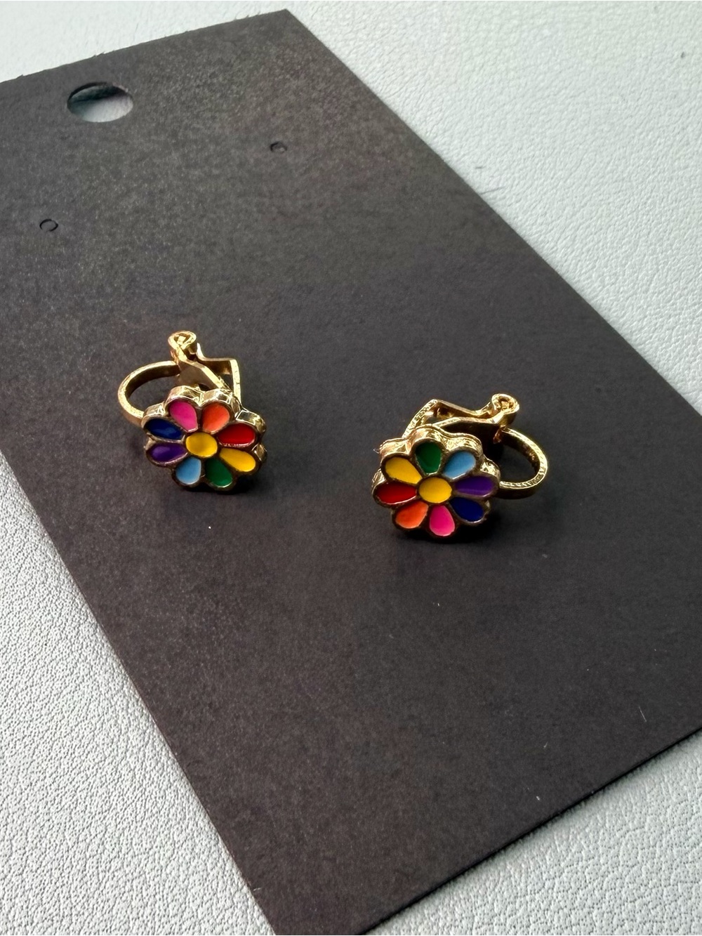 Gold-Tone Multicolor Flower Clip-On Earrings